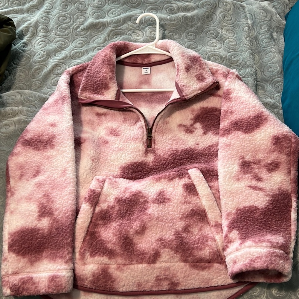 Pink tie dye quarter zip sweater with pockets